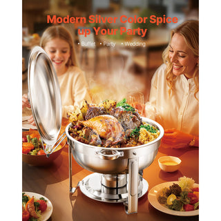 5 Qt 4-pack round chafing dish buffet set in silver stainless steel with full size pans