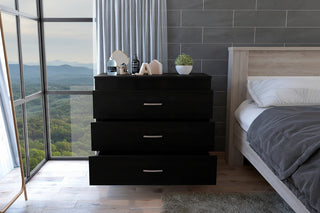 Melia 3-Drawer Black Dresser with Metal Hardware | Modern Minimalist Storage