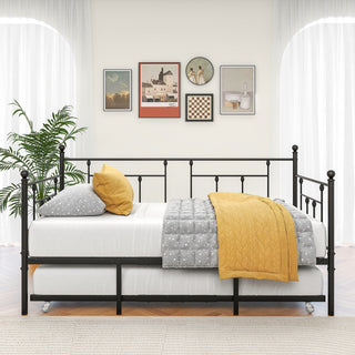 Twin Daybed with Trundle - Black Metal Victorian Sofa Bed