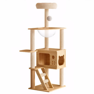48.8" Modern Cat Tree Tower – Wooden Cat Condo with Acrylic Hammock, Sisal Scratching Posts & Perch for Indoor Cats