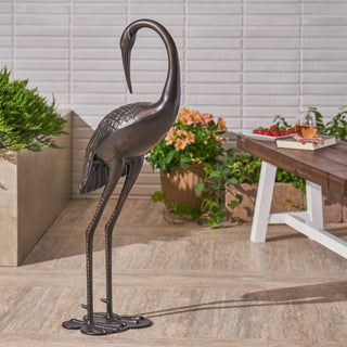Sunny Outdoor 39-Inch Aluminum Crane Garden Statue | Shiny Copper Outdoor Yard & Patio Decor Sculpture