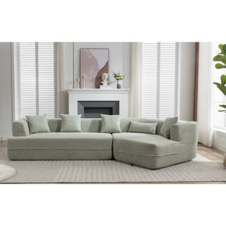 [Video Included] New & Upgraded Modular Sofa – Extended Edition, Modern Minimalist Upholstered Couch, Round Fiber Anti-Wrinkle Fabric, Free Combination, Green