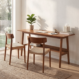 63' Simple Modern Extra Long 2 Person Computer Workstation, Mid Century Long Desk Table with Storage Shelves for Home Office Use in Walnut