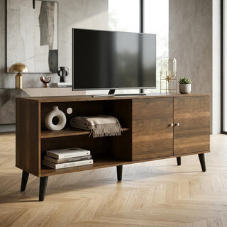 Amidon TV Stand for TVs up to 63', with 2 Storage Shelves& 1 Cabinet, Modern Entertainment Centre for TV in Living Room in  Brown