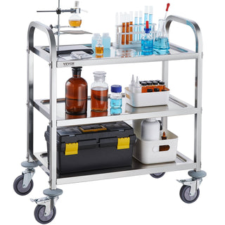 VEVOR 3-Tier Stainless Steel Utility Cart | 400 lbs Capacity Medical, Lab & Kitchen Cart