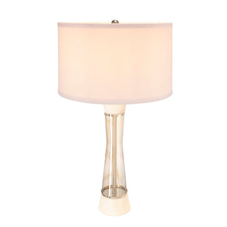 D15x30.2' White and Bronze Marble Table Lamp with Glass Cylinder (Lamp Shade Assembly Required)