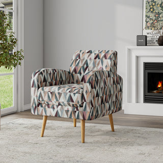 Darien Accent Arm Chair in Red and Tan Prism Pattern with Natural Solid Wood Legs