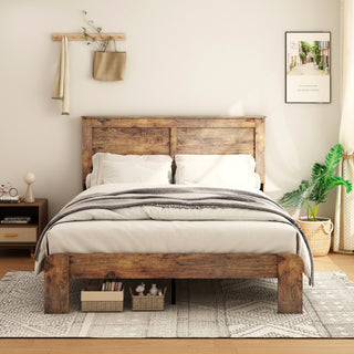 King Size Wood Platform Bed Frame, Industrial Style, No Box Spring Needed