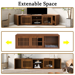 Pet-Friendly Mid-Century Modern TV Stand - Extendable, Walnut