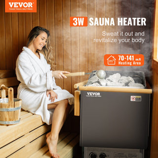 VEVOR 3KW Sauna Heater – 220V Electric Sauna Stove with Timer & Temp Control, FCC Certified for Home, Spa, or Hotel Use