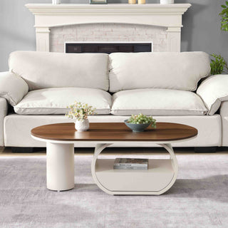 Luxury Oval Coffee Table, 47.24'' Coffee Table with Storage Drawer, White Metal Center Table for Living Room