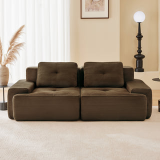 82' Modern L-Shaped Modular Sectional Sofa for Living Room, Corduroy Fabric, 2-Seater Couch with Deep Seat , Pearl-like piping, Tufted Design, No Assembly, Anti-slip Design, Brown