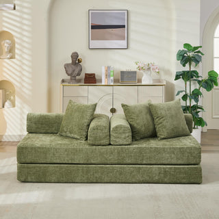 Comfy Folding Mattress Couch - Green Chenille Floor Sofa Bed
