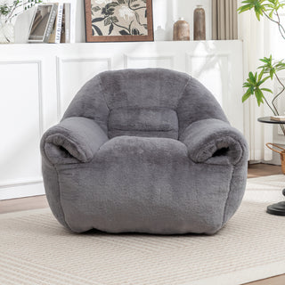 Faux Fur Bean Bag Chair Sofa w/ Back Support | Luxurious Grey Stuffed Floor Lounger | Comfy Seating for Adults & Kids | Bedroom, Apartment, & Living Room Accent