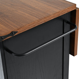 K&K 54.5" Farmhouse Kitchen Island with Power Outlet, Internal Storage Rack, Drop Leaf, Spice Rack, Rolling Cart on Wheels, for Kitchen, Dining Room, Black