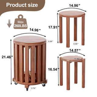 Set of 4 Solid Wood Stackable Stools - 18" Round Stacking Side Tables | No Assembly Required