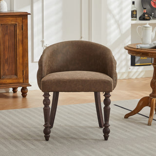 Hand-pulled buckle decoration PU Dining Chair,Accent Leisure Chair, Mid-Century Modern Arm Chair with Solid Wood Armrests and Legs, 1-Seat Cushioned Sofa for Living Room Bedroom,Brown color,SW1865BR