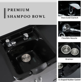 Shampoo Backwash Station for Salons | w/Bowl, Storage, Power Outlets & USB Port