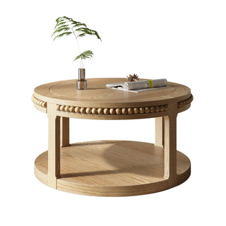 31.5 inch round two-tier solid wood coffee table natural, view 10