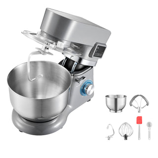 Ice Cream Maker, 1.8 Qt. Capacity, 6-Speed Electric Stand Mixer, with LED Digital Display & Timer, Mixing Paddle, Dough Hook, Splash Guard, for Homemade Frozen Yogurt Fruit Sorbet Gelato, Grey