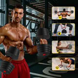 75LB 4-in-1 Adjustable Dumbbell Set – Converts to Barbell, Kettlebell & Push-Up Stands, Interchangeable Weight Plates for Home Gym Fitness