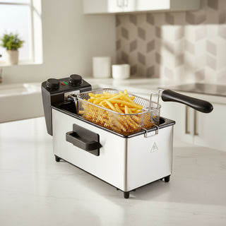 3L 1700W Electric Deep Fryer with Basket | Home Use Stainless Steel Fryer, Temp/Time Control & Dishwasher Safe