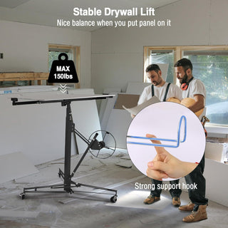 Drywall Lift 11FT, Drywall Lifter Panel Jack, 150LBS Heavy Duty Sheetrock Hoist with 360° Adjustable Telescopic Arm & Wheels (Black)