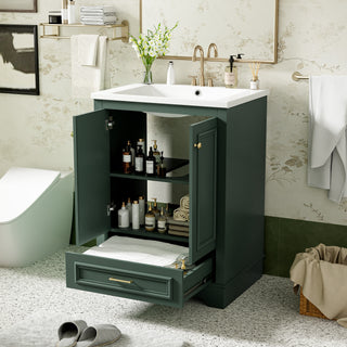 Modern White Bathroom Vanity with Ceramic Sink - Freestanding Storage Cabinet with Soft-Closing Doors