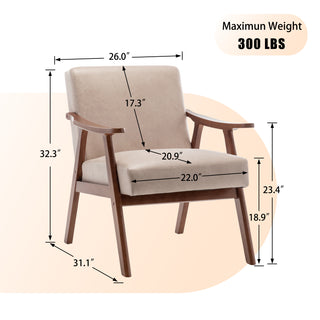 Mid-Century Modern Wingback Accent Chair with Solid Wood Frame and Extra-Thick Backrest – Lounge Chair for Living Room, Bedroom, or Reading Room