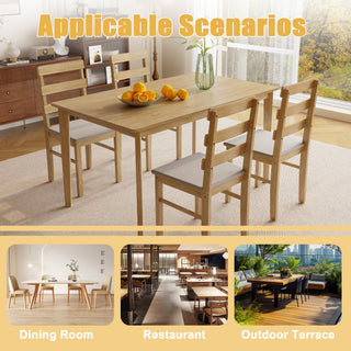 Original Wood 5-Piece Dining Table Set – 100% Solid Wood Rectangular Table and 4 Back Chairs, Practical Household Wooden Dining Room Furniture Set, Heavy Duty Minimalist Kitchen Table Set, 5-Pcs