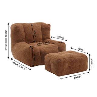 Fluffy bean bag chair, comfortable bean bag for adults and children, super soft lazy sofa chair with memory foam and ottoman, indoor modern focus bean bag chair for living room, bedroom, apartment