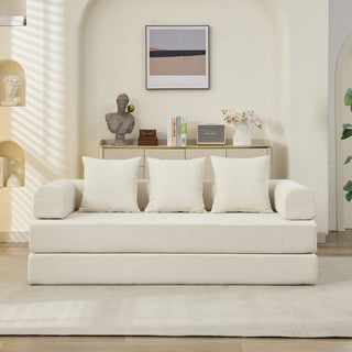 Comfy Folding Mattress Couch - Beige Chenille Floor Sofa Bed