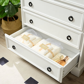 Modern 6-Drawer Tall Dresser White - 48" Vertical Storage Chest with Textured Borders