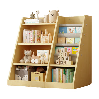 Wooden Toy Storage Organizer Cabinet – Natural Wood Kids Bookshelf, Adjustable Sling Book Rack for Playroom, Bedroom, Nursery, Hallway, and Kindergarten