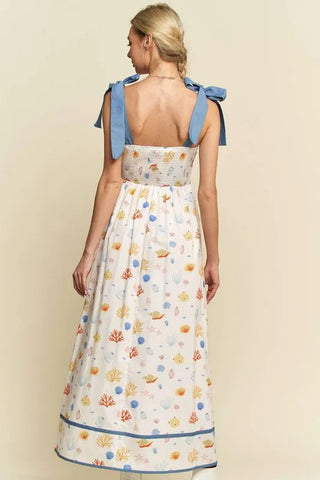Davi & Dani Denim Binding Detail Smocking Summer Maxi Dress