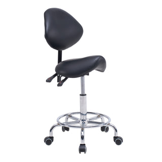 Saddle Stool Chair with Backrest Swivel Hydraulic Ergonomic Tilt Seat Chair with Wheels Footrest for Medical Hospital Clinic Dental-Black