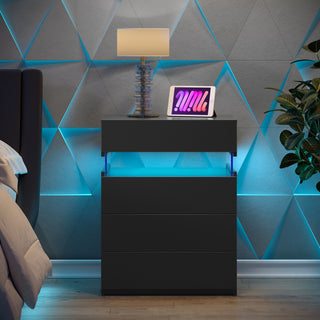 Black LED nightstand with 4 drawers, view 2