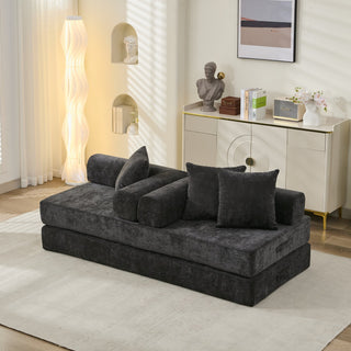 Comfy Folding Mattress Couch - Black Chenille Floor Sofa Bed