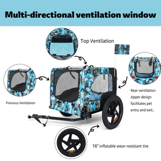 Outdoor Heavy Duty Collapsible Pet Bike Trailer with 16-Inch All-Terrain Wheels & Universal Hitch – Foldable Dog/Cargo Carrier Cart for Bicycles, blue+black