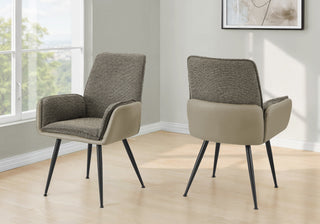 Dining Chair, 36' Height, Set Of 2, Upholstered, Side, Dining Room, Kitchen, Brown Fabric, Taupe Leather Look, Contemporary, Modern