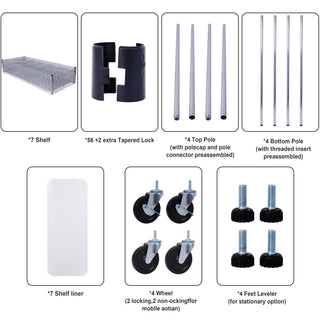 Chrome 7-Tier Metal Shelving Unit | 2450lbs Heavy-Duty Adjustable Storage Rack with Wheels & Liners