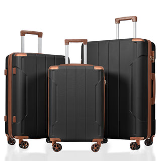 Luggage Sets 3 Piece, Hard shell ABS Lightweight Durable Suitcases with Double Spinner Wheels 20/24/28 Inch (Black Brown)