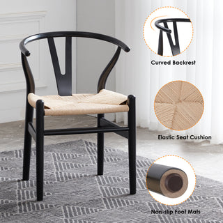 Fully Assembled Wood Wishbone Dining Chairs Set of 2 - Mid Century Modern Wishbone Chair for Beach House - Natural Wood Dining Furniture with Hemp Seat - Industrial Grade Heavy Duty Boho Dining Chairs - Solid Wood Side Chairs