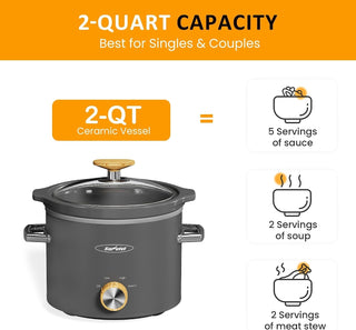 2 Quart Small Slow Cooker with Ceramic Pot, Grey