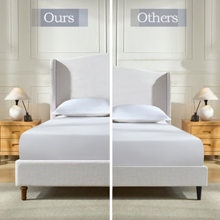 Hannah Upholstered Wingback Bed Size Queen / Tall 54" Headboard Upholstered Queen Bed / Premium Textured Canvas Chenille Look Ivory / Minimalist Designs / No Box Spring Needed / Easy Assembly / Queen