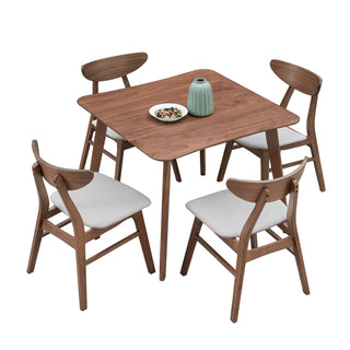 Wooden Dining Table Set (1 Table & 4 Chairs) - Modern Square Kitchen Table with Fabric Upholstered Chairs, Space-Saving Design, Walnut