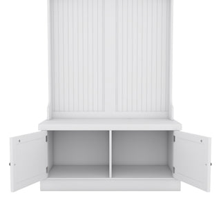 Hall Tree with Storage Shoe Bench for Entryway and Hallway, 4-in-1 Design Coat Racks with 4 Hooks for Living Room, White