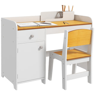 Qaba Kids Desk and Chair Set (White) – Children's Study Table with Storage Drawer – Ideal for Homeschooling, Homework, Arts & Crafts