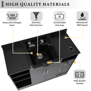 Shampoo Backwash Station for Salons | w/Bowl, Storage, Power Outlets & USB Port