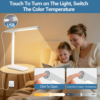 LED Desk Lamp 360°Adjustable, USB Charging Port, 5 Light Modes & Dimmable Brightness, Bedside Lamp for Reading, Craft, Work, Study(White)